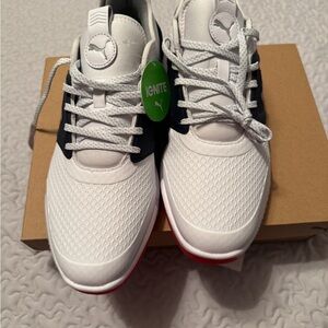 Puma Men's White and Navy Ignite Golf Sneakers